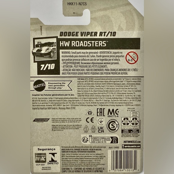 β
 π 4/$20 π NEW MATTEL HOT WHEELS 7/10 HW ROADSTERS DODGE VIPER RT/10 #131/250 - Picture 2 of 3